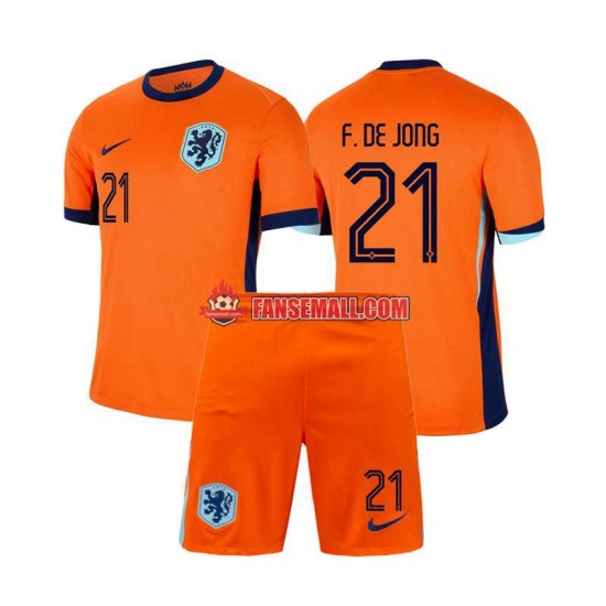 Matchtröjor Nederländerna Frenkie de Jong 21 Euro 2024 Kortärmad till Barn (1:a ställ)