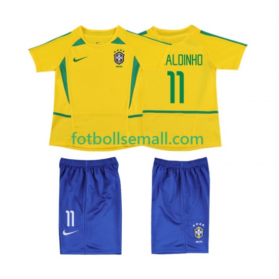 Matchtröjor Brasilien RONALOINHO 11 Retro 2002 Kortärmad till Barn (1:a ställ)