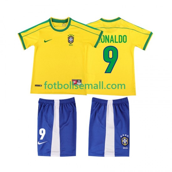 Matchtröjor Brasilien Ronaldo 9 Retro 1998 Kortärmad till Barn (1:a ställ)