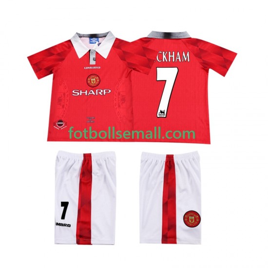 Matchtröjor Manchester United BECKHAM 7 Retro 1996 1997 Kortärmad till Barn (1:a ställ)