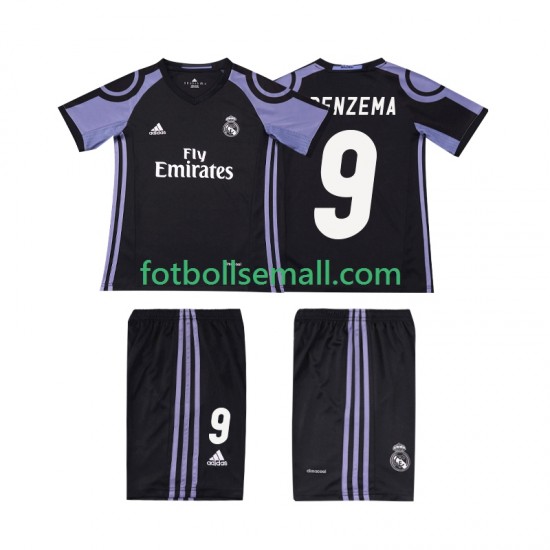 Matchtröjor Real Madrid BENZEMA 9 Retro 2016 2017 Kortärmad till Barn (3:e ställ)