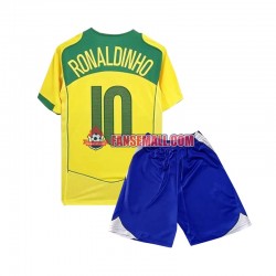 Matchtröjor Brasilien Ronaldiho 10 Retro 2004 Kortärmad till Barn (1:a ställ)