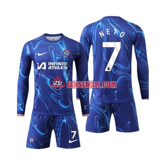 Matchtröjor Chelsea Neto 7 2024-2025 Långärmad till Barn (1:a ställ)