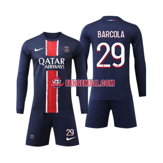 Matchtröjor Paris Saint-Germain Bradley Barcola 29 2024-2025 Långärmad till Barn (1:a ställ)
