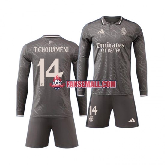 Matchtröjor Real Madrid Tchouameni 14 2024-2025 Långärmad till Barn (2:a ställ)