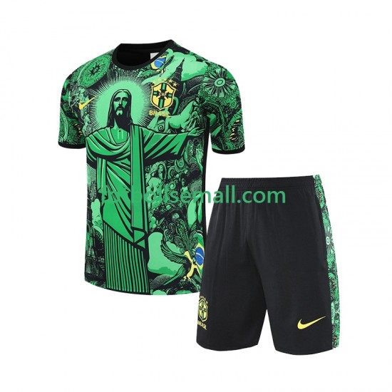 Grön Brasilien JESUS Football Shirts 2024-2025 Kortärmad till Barn (1:a ställ)