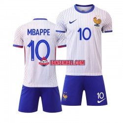 Vit Matchtröjor Frankrike Kylian Mbappe 10 Euro 2024 Kortärmad till Barn (2:a ställ)