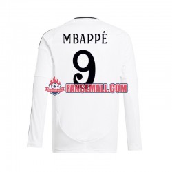 Vit Matchtröjor Real Madrid Kylian Mbappe 9 2024-2025 Långärmad till Herr (1:a ställ)