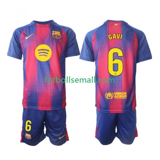 Matchtröjor FC Barcelona Gavi 6 2025-2026 Kortärmad till Barn (1:a ställ)
