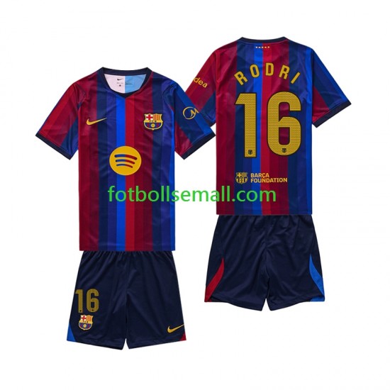 Matchtröjor FC Barcelona Rodri 16 2026-2027 Kortärmad till Barn (1:a ställ)