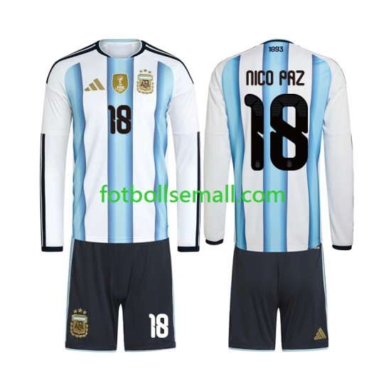 Matchtröjor Argentina Nico Paz 18 World Cup 2026 Långärmad till Barn (1:a ställ)