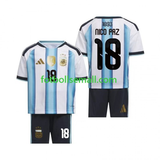 Matchtröjor Argentina Nico Paz 18 World Cup 2026 Kortärmad till Barn (1:a ställ)