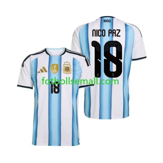 Matchtröjor Argentina Nico Paz 18 World Cup 2026 Kortärmad till Herr (1:a ställ)