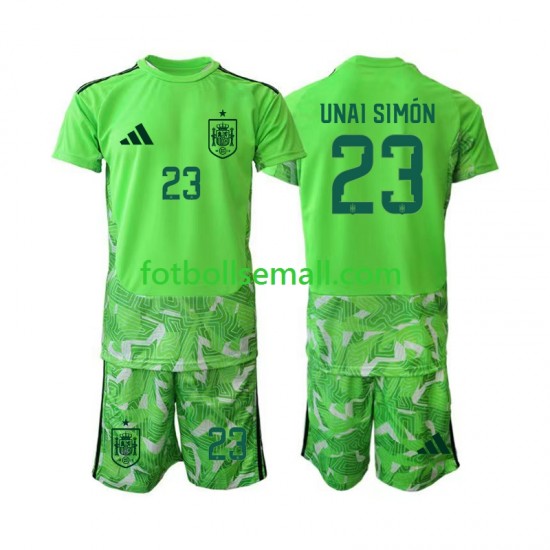 Matchtröjor Spanien Målvaktströja Unai Simon 23 6th Green color World Cup 2026 Kortärmad till Barn