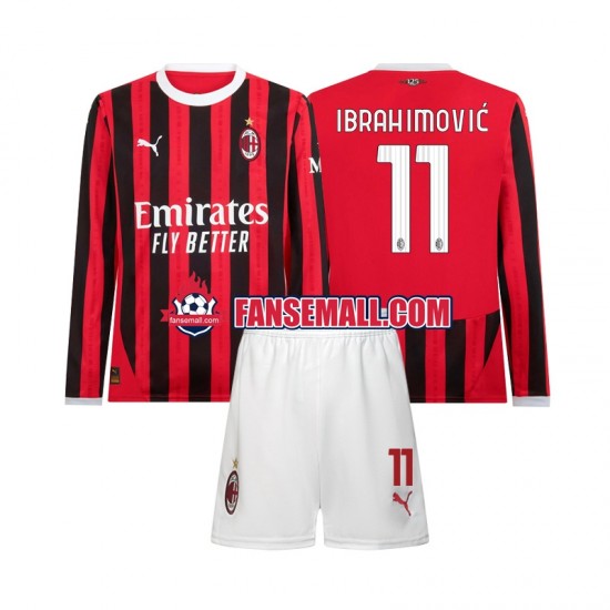 Matchtröjor AC Milan Ibrahimovic 11 2024-2025 Långärmad till Barn (1:a ställ)