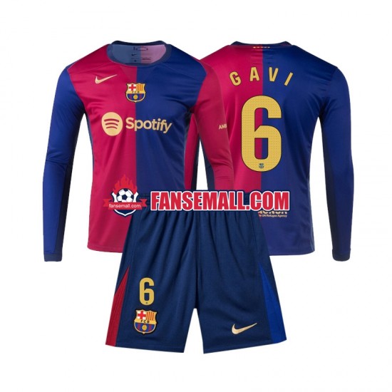 Matchtröjor FC Barcelona Gavi 6 2024-2025 Långärmad till Barn (1:a ställ)