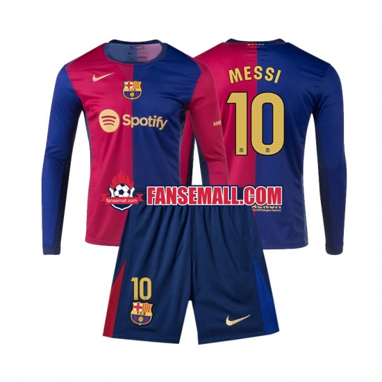 Matchtröjor FC Barcelona Lionel Messi 10 2024-2025 Långärmad till Barn (1:a ställ)