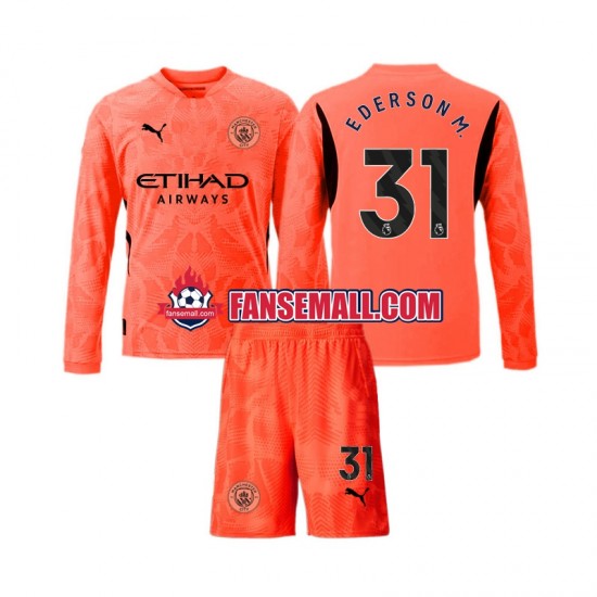 Matchtröjor Manchester City Målvaktströja Ederson Moraes 31 2024-2025 Långärmad till Barn (2:a ställ)