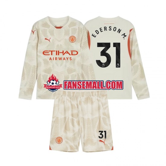 Matchtröjor Manchester City Målvaktströja Ederson Moraes 31 2024-2025 Långärmad till Barn (3:e ställ)