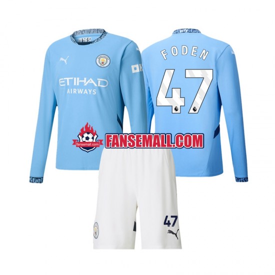 Matchtröjor Manchester City Phil Foden 47 2024-2025 Långärmad till Barn (1:a ställ)