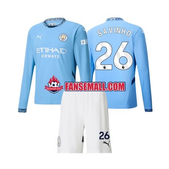 Matchtröjor Manchester City Savinho 26 2024-2025 Långärmad till Barn (1:a ställ)