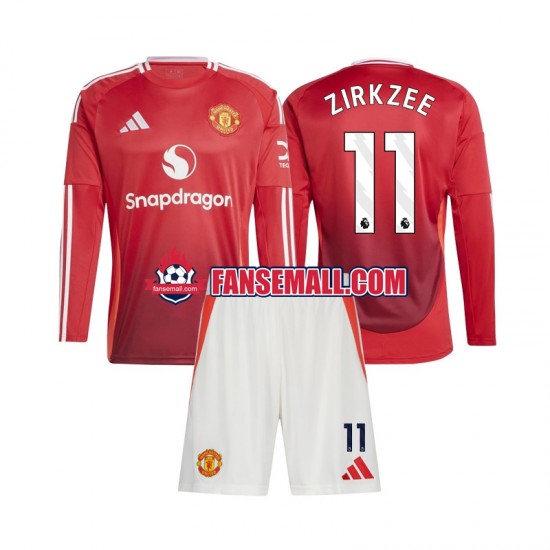 Matchtröjor Manchester United Joshua Zirkzee 11 2024-2025 Långärmad till Barn (1:a ställ)