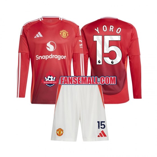 Matchtröjor Manchester United Leny Yoro 15 2024-2025 Långärmad till Barn (1:a ställ)