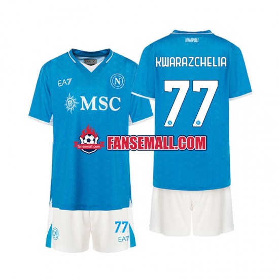 Matchtröjor SSC Napoli Khvicha Kvaratskhelia 77 2024-2025 Kortärmad till Barn (1:a ställ)