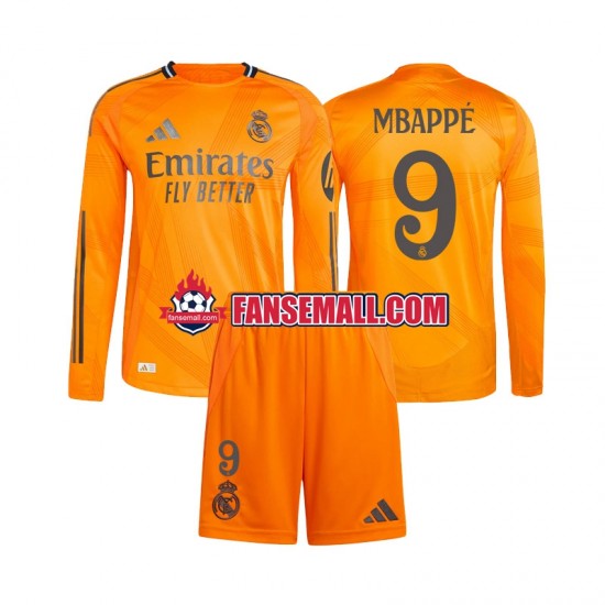 Matchtröjor Real Madrid Kylian Mbappe 9 2024-2025 Långärmad till Barn (2:a ställ)